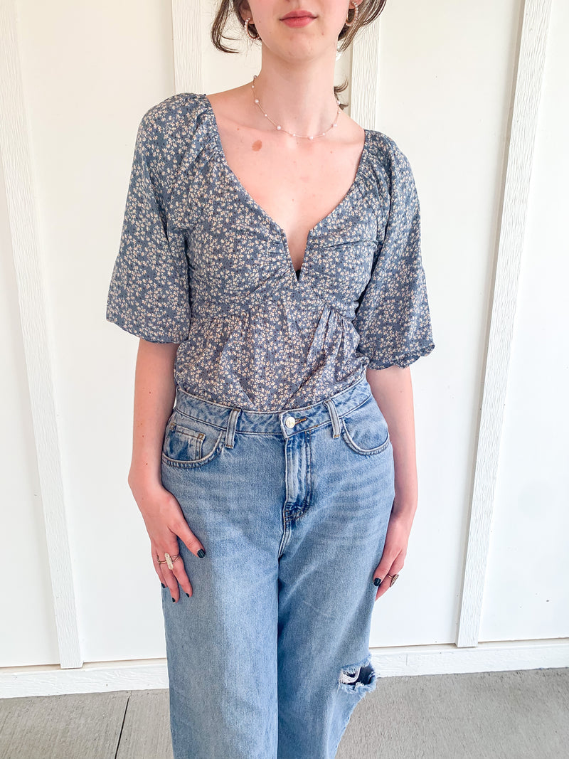 Split Neck Long Sleeve Top
