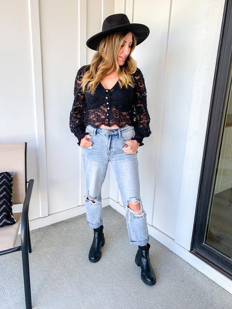 Black Lace Cropped Top